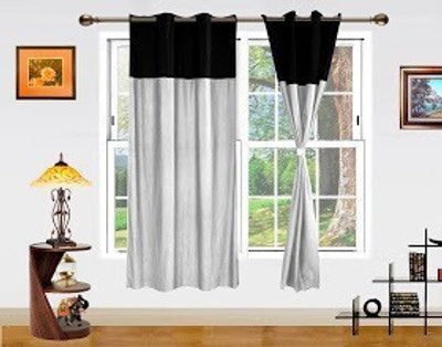 6% OFF on Dekor World 150 inch (5 ft) Polyester Window Curtain (Pack Of 2)(Solid, Silver, Black)
