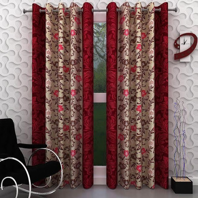 

Navya Homes 213 cm (7 ft) Polyester Door Curtain (Pack Of 2)(Floral, Red)