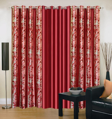 

Excel Bazaar 214 cm (7 ft) Polyester Door Curtain (Pack Of 3)(Floral, Maroon)