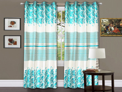 

strings 274 cm (9 ft) Jacquard Long Door Curtain (Pack Of 2)(Floral, Blue)
