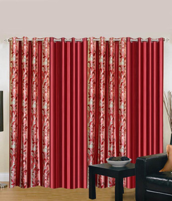 PHF 213 cm (7 ft) Polyester Door Curtain (Pack Of 4)(Plain, Floral, Maroon)