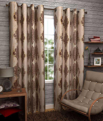 

curtainhub 152 cm (5 ft) Polyester Window Curtain (Pack Of 2)(Floral, Brown)