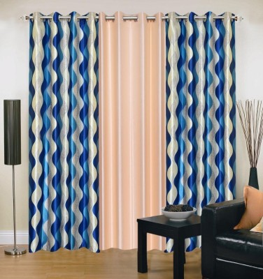 

Stella Creations 214 cm (7 ft) Polyester Door Curtain (Pack Of 3)(Printed, Blue, Beige), Beige;blue