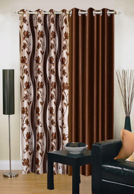 Stella Creations 274 cm (9 ft) Polyester Long Door Curtain (Pack Of 2)(Printed, Brown)