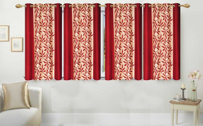 Ville Style 153 cm (5 ft) Polyester Window Curtain (Pack Of 4)(Floral, Maroon)