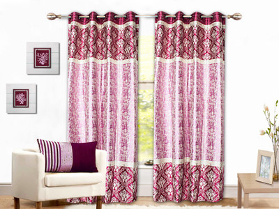 

STRINGS 152 cm (5 ft) Jacquard Window & Door Curtain (Pack Of 2)(Floral, Multicolor)