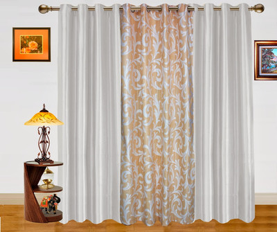 11% OFF on Dekor World 215 inch (7 ft) Polyester Door Curtain (Pack Of 3)(Geometric, White, Beige)