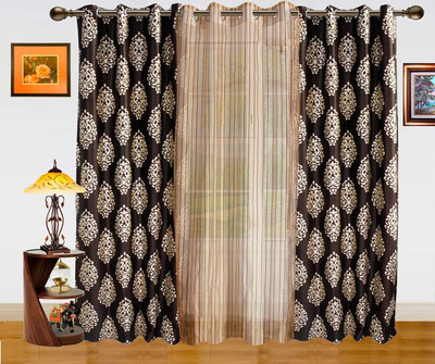 Dekor World 213.36 cm (7 ft) Polyester Door Curtain (Pack Of 3)(Solid, Brown, Beige) Dekor World 213.36 cm (7 ft) Polyester Door Curtain (Pack Of 3)(Solid, Brown, Beige)