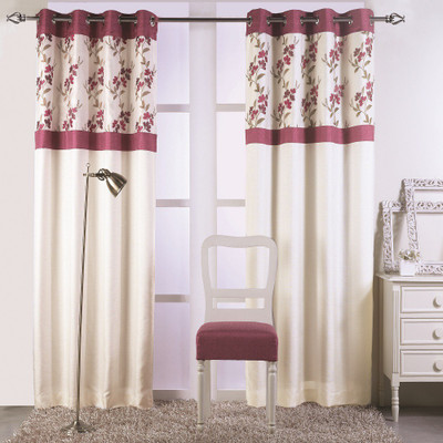 

KC HOME 152 cm (5 ft) Polyester Window Curtain Single Curtain(Floral, Beige, Pink)
