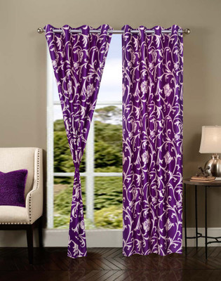 58% OFF on Optimistic Home Furnishing 274 cm (9 ft) Polyester Door Curtain (Pack Of 2)(Floral, Purple)