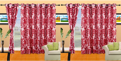 

Cortina 210 cm (7 ft) Polyester Door Curtain (Pack Of 4)(Floral, Red)