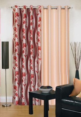 

Stella Creations 214 cm (18 ft) Polyester Door Curtain (Pack Of 2)(Printed, Maroon, Beige), Beige;maroon