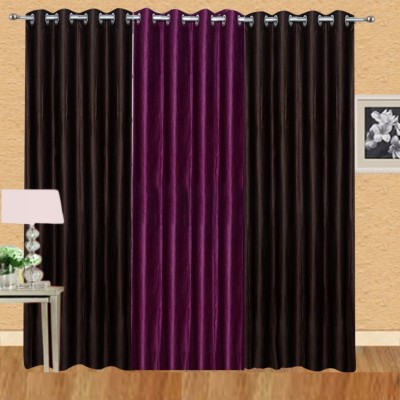 Stella Creations 275 cm (9 ft) Polyester Room Darkening Long Door Curtain (Pack Of 3)(Solid, Purple, Brown)