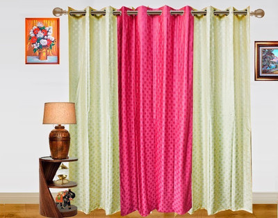 2% OFF on Dekor World 275 cm (9 ft) Polyester Long Door Curtain (Pack Of 3)(Self Design, White, Pink)