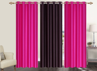 

Furnishing Zone 152 cm (5 ft) Polyester Window Curtain (Pack Of 3)(Plain, Pink, Brown), Brown;pink