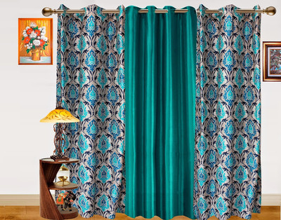 7% OFF on Dekor World 275 cm (9 ft) Polyester Long Door Curtain (Pack Of 3)(Solid, Blue)