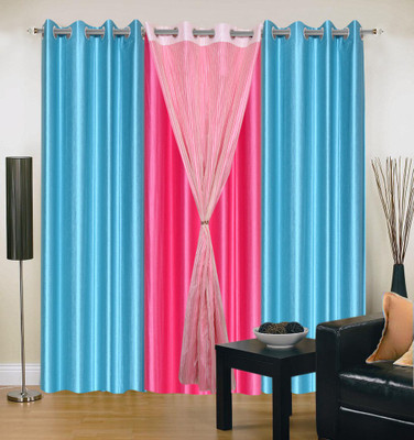 

Livingcreation 213 cm (7 ft) Polyester Door Curtain (Pack Of 4)(Plain, Pink, Blue), Blue;pink