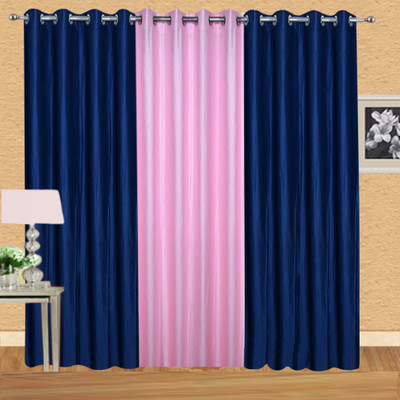 

Excel Bazaar 275 cm (9 ft) Polyester Long Door Curtain (Pack Of 3)(Solid, Neavy Blue, Light Pink)