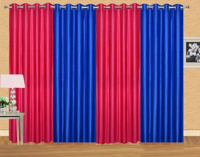 

Ville Style 153 cm (5 ft) Polyester Window Curtain (Pack Of 4)(Solid, Pink, Blue), Blue;pink