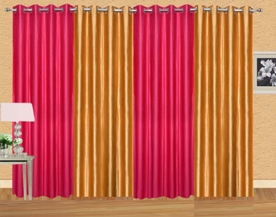 

Stella Creations 275 cm (9 ft) Polyester Long Door Curtain (Pack Of 4)(Solid, Pink, Gold), Gold;pink