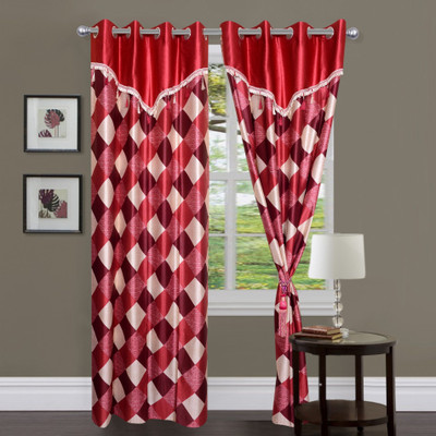 

Decor World 274 cm (9 ft) Polyester Long Door Curtain (Pack Of 2)(Geometric, Red)