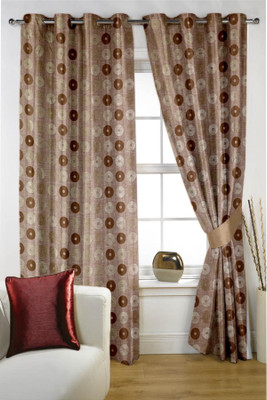 

Threadmix 152 cm (5 ft) Polycotton Window Curtain (Pack Of 2)(Geometric, Brown)