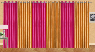 

Stella Creations 275 cm (9 ft) Polyester Long Door Curtain (Pack Of 6)(Solid, Pink, Gold), Gold;pink