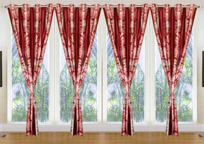 

deepanshi handloom 274 cm (9 ft) Polyester Long Door Curtain (Pack Of 4)(Floral, Red)