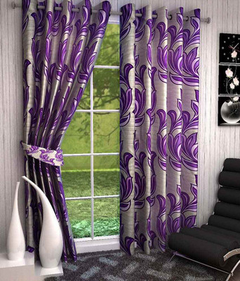

curtainhub 213 cm (18 ft) Polyester Door Curtain (Pack Of 2)(Floral, Purple)
