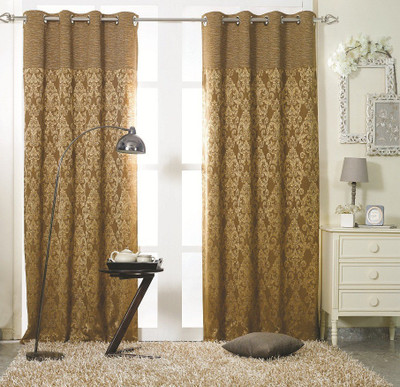

KC HOME 213 cm (7 ft) Polyester Door Curtain Single Curtain(Motif, Brown, Gold)