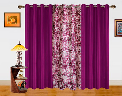 Dekor World 275 cm (9 ft) Polyester Long Door Curtain (Pack Of 3)(Geometric, Purple)