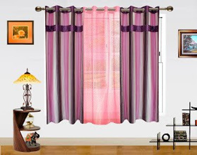 6% OFF on Dekor World 150 cm (5 ft) Polyester Window Curtain (Pack Of 3)(Abstract, Pink)