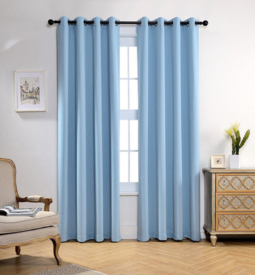 

American-Elm 153 cm (5 ft) Polyester Window Curtain (Pack Of 2)(Solid, Blue_1)