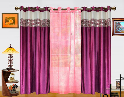 7% OFF on Dekor World 215 cm (7 ft) Polyester Door Curtain (Pack Of 3)(Solid, Purple, Pink)