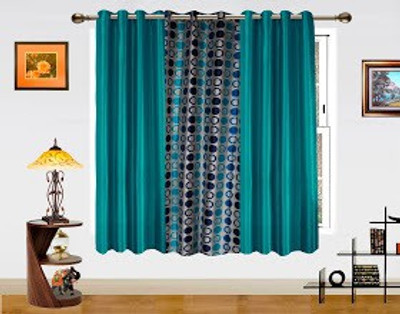 30% OFF on Dekor World Polyester Window Curtain 150 cm (4.8ft) Pack of 3(Geometric Blue)