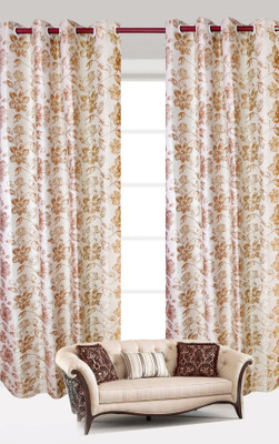 

India Furnish 275 cm (9 ft) Polycotton Long Door Curtain (Pack Of 2)(Floral, Gold)