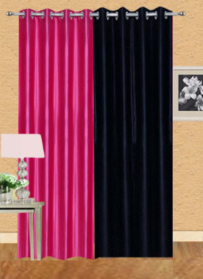 Stella Creations 275 cm (9 ft) Polyester Long Door Curtain (Pack Of 2)(Solid, Pink, Black), Black;pink