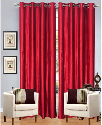 Panipat Textile Hub 213 cm (7 ft) Polyester Door Curtain (Pack Of 2)(Solid, Red)