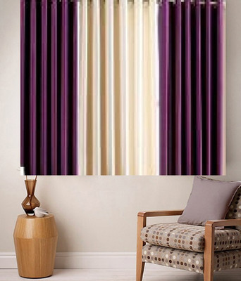 

Zesture 147 cm (5 ft) Polyester Window Curtain (Pack Of 3)(Solid, Purple, Beige), Beige;purple