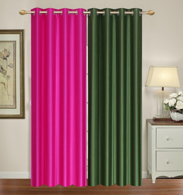 

Furnishing Zone 274 cm (9 ft) Polyester Long Door Curtain (Pack Of 2)(Plain, Pink, Green), Green;pink