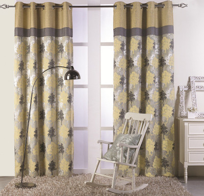 

KC HOME 213 cm (7 ft) Polycotton Door Curtain Single Curtain(Floral, Green)