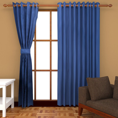 

Abhomedecor 213 cm (7 ft) Polyester Door Curtain (Pack Of 2)(Plain, Blue)