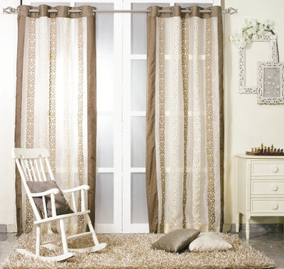 

KC HOME 213 cm (7 ft) Polyester Door Curtain Single Curtain(Embroidered, Brown, White)