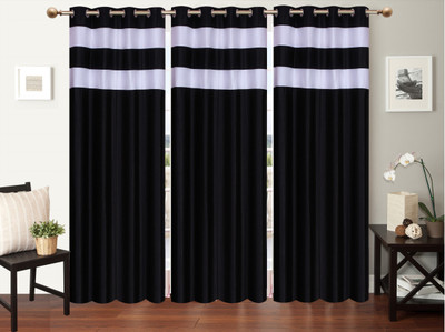 Furnishing Zone 213 cm (7 ft) Polyester Door Curtain (Pack Of 3)(Plain, Black)