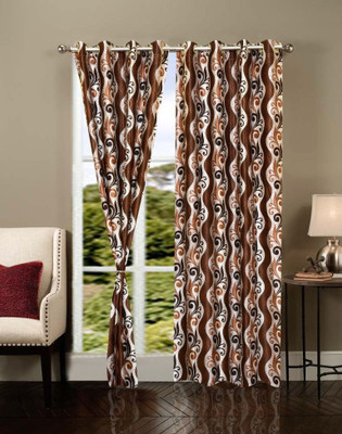 

Export Hub 214 cm (7 ft) Polyester Door Curtain (Pack Of 2)(Floral, Brown)