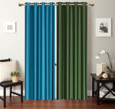 

Furnishing Zone 152 cm (5 ft) Polyester Window Curtain (Pack Of 2)(Plain, Light Blue, Green), Green;light blue