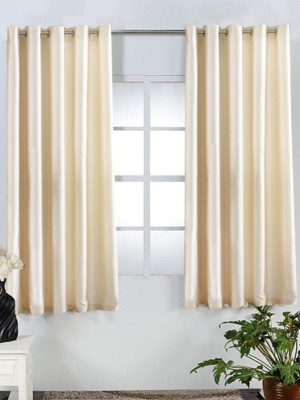 55% OFF on Homefab India 244 cm (8 ft) Polyester Long Door Curtain (Pack Of 2)(Solid, Cream)
