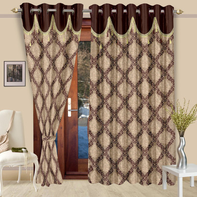 

Cortina 270 cm (9 ft) Polyester Long Door Curtain (Pack Of 2)(Floral, Brown)
