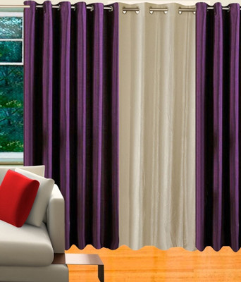 25% OFF on Decor Vatika 213 cm (7 ft) Polycotton Door Curtain (Pack Of 3)(Floral, Purple, White)
