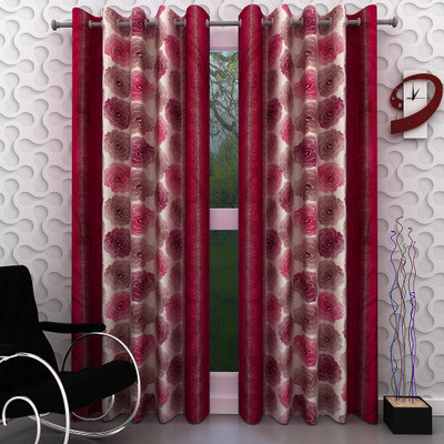 

Navya Homes 213 cm (7 ft) Polyester Door Curtain (Pack Of 2)(Floral, Wine)